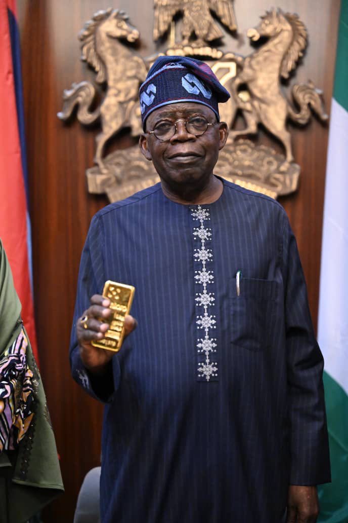 H.M. DELE ALAKE PRESENTED LOCALLY REFINED GOLD BARS TO PRESIDENT TINUBU