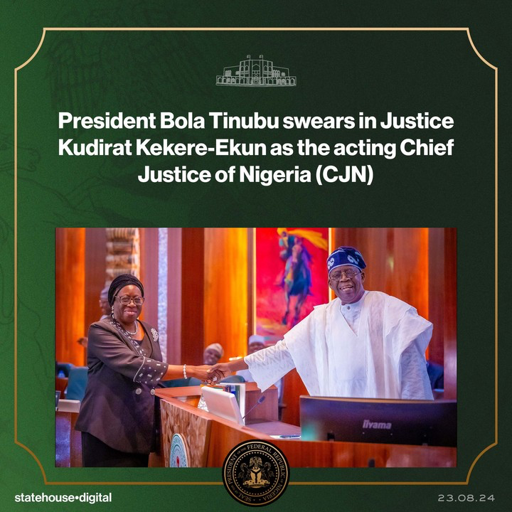 PRESIDENT TINUBU SWEARS-IN JUSTICE KUDIRAT KEKERE-EKUN AS CHIEF JUSTICE OF NIGERIA